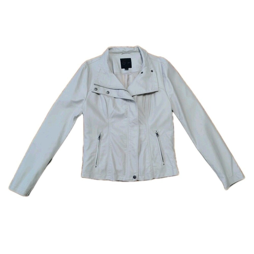 R & D Style Jacket Pebble Faux Leather Jacket Vegan Moto Zipper Pockets Sz Large